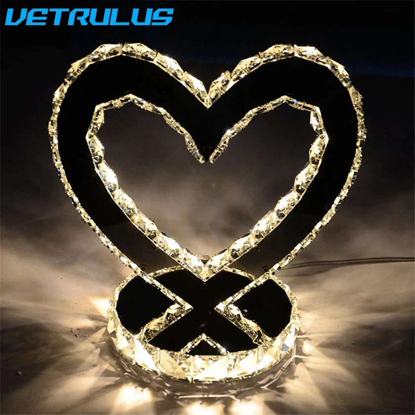

Modern Crystal LED Heart Table Lamp For Bedside Reading Light Sitting Room Dimming Desk Light with EU /US Plug Desk Decoration