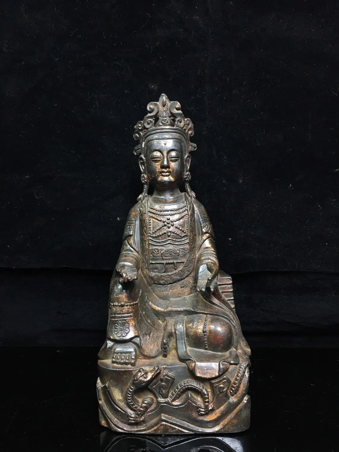 

9"Tibet Buddhism Temple Old Bronze Cinnabars Free Avalokitesvara Buddha Statue Amitabha statue Enshrine the Buddha