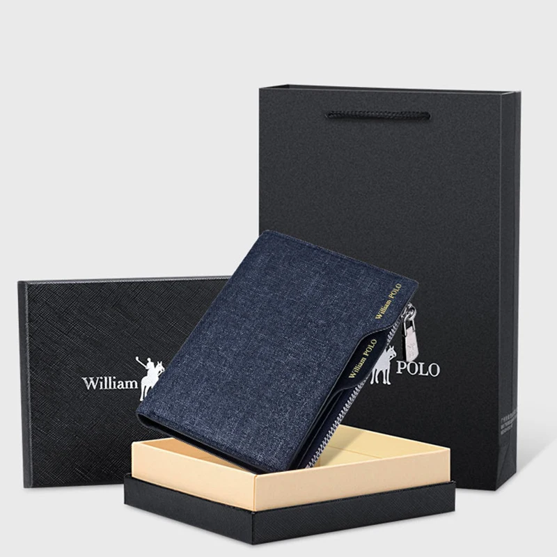 Кошелек WILLIAMPOLO мужской джинсовый маленький бумажник на молнии кредитница