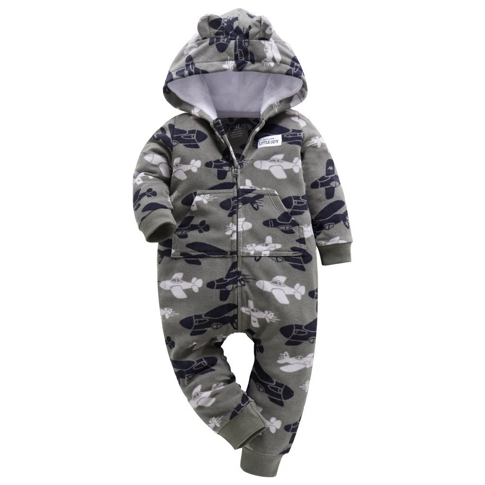 Gray airplane Зимняя одежда bebes, комбинезон для девочек, пижамы для младенцев, флисовый Детский комбинезон с капюшоном, детская одежда с рисунком лисы, теплая одежда для маленьких мальчиков - Цвет: Gray airplane