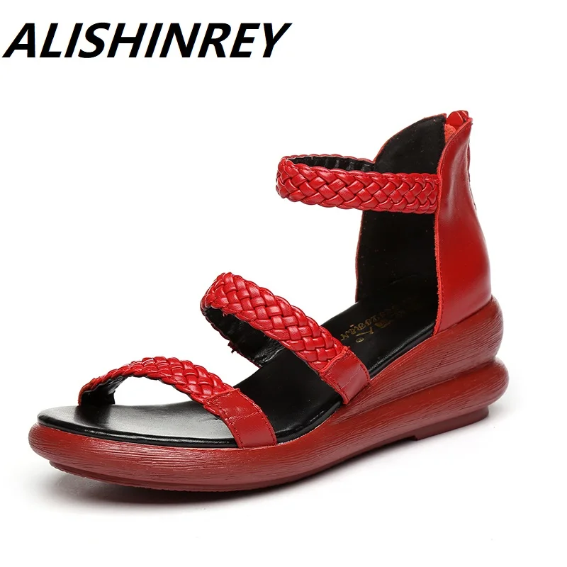 Женские сандалии-гладиаторы ALISHINREY летние повседневные босоножки из натуральной