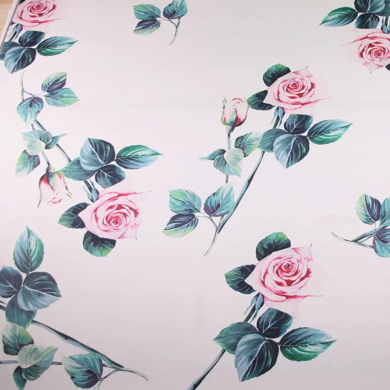 Белая роза цветы Печать полиэстер шифон и стрейч атласная ткань для платья DIY