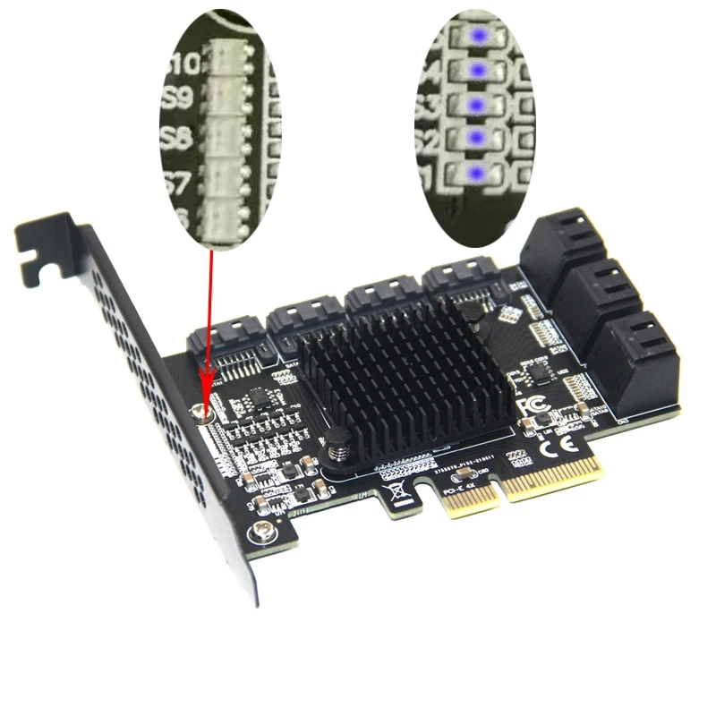 PCIE To SATA Card 10 Ports 6 Gbps SSD Adapter Pcie Controller Expansion Built-In For Desktop PC ASM1166 | Компьютеры и офис