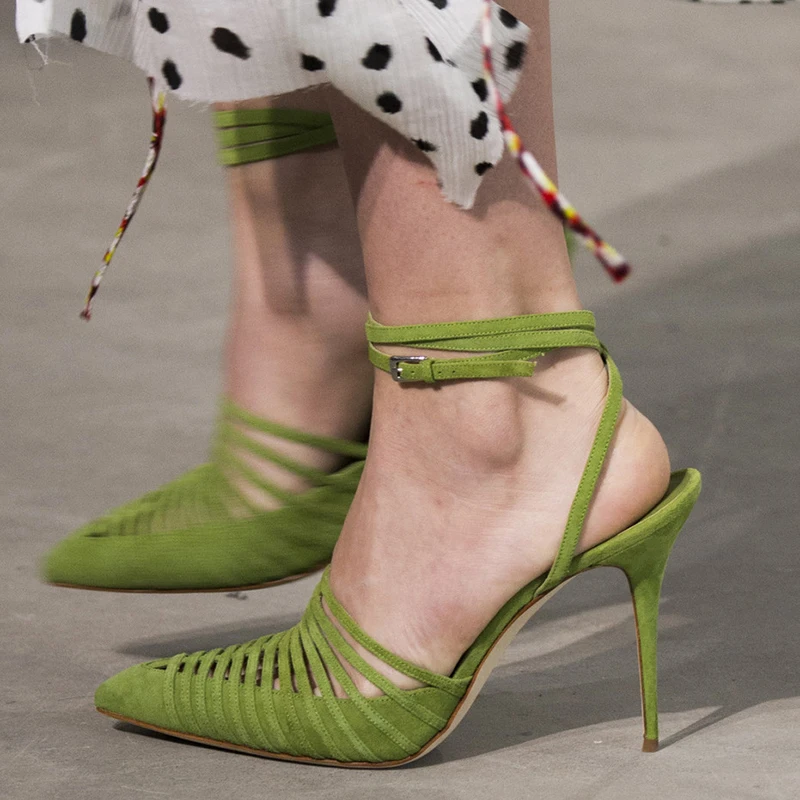 

Thin Strappy Patched Gladiator Pumps Women Pointed Toe Cut-outs Casual Shoes Lady Bucke Strap Slingback Sandals Girls High Heels