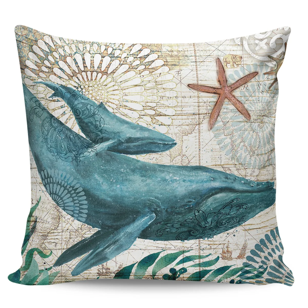 Декоративный домашний чехол для подушки в морском стиле с изображением Кита