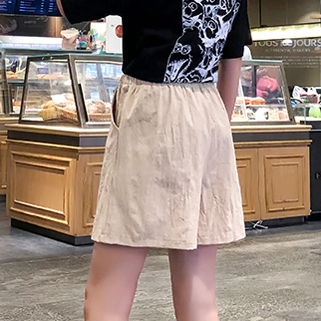 Модные Женские однотонные повседневные короткие брюки с высокой талией