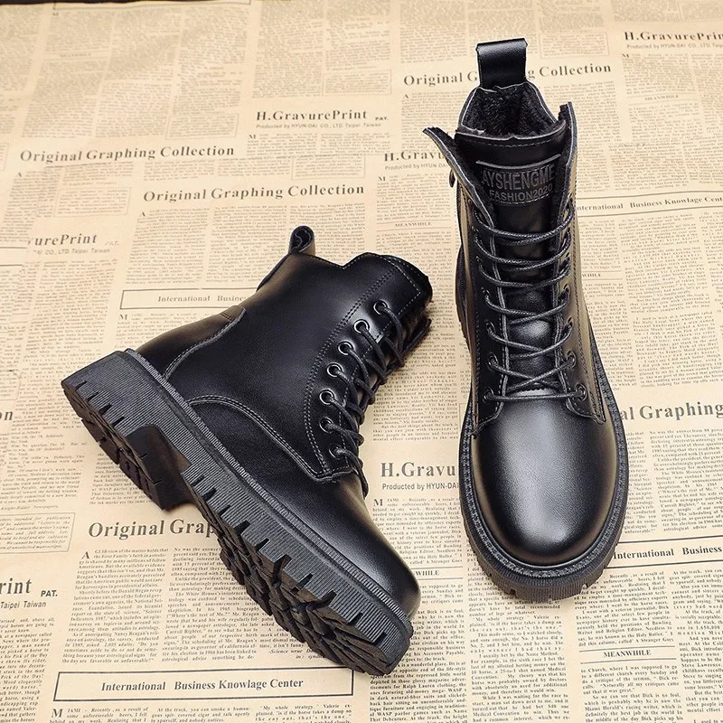 Women's ankle boots spring, autumn and winter leather round head rubber outsole handmade