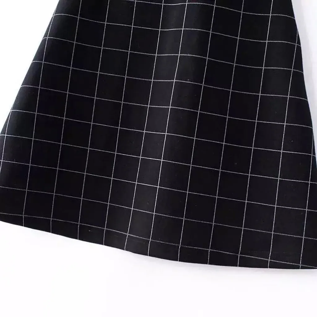 

Women Fashion Sleeveless Plaid Dress Backless Strap Mini A-shaped Dresses FJWL