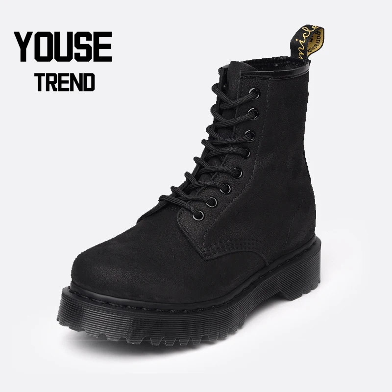 

Women's Autumn & Winter Ankle Boots Black Frosted Leather 8-hole Handsome British Fan Bike Boots Women's Shoes