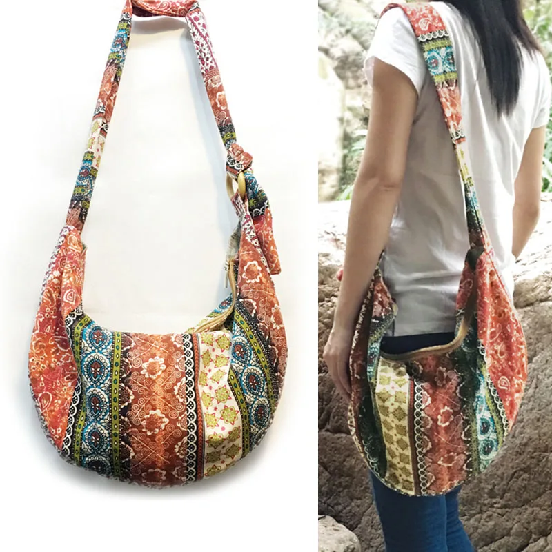 

Vintage Women Hippie Hobo Shoulder Bag Large Crossbody Messenger Bags Floral Print Handbags 44 * 10 * 60 CM