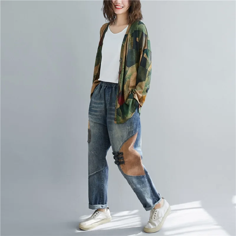 Длинный рукав хлопок осень Винтаж корейский стиль размера плюс Повседневная