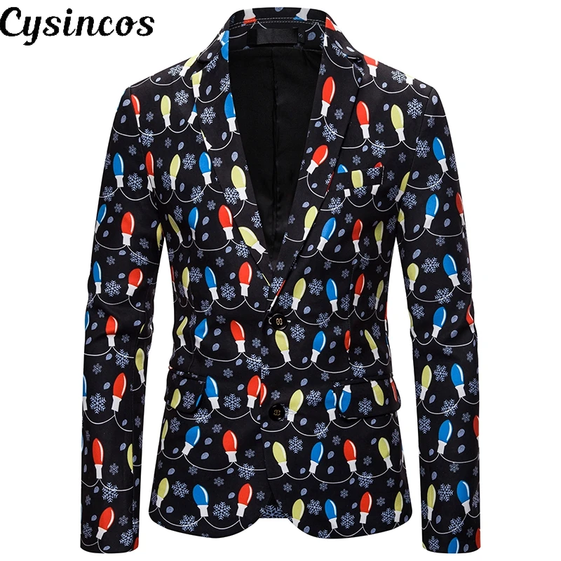 CYSINCOS мужской блейзер с принтом снега приталенный однобортный костюм для