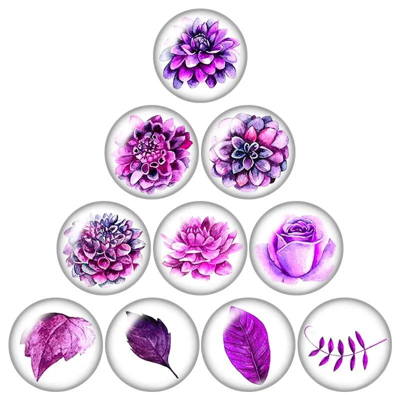 С красивыми цветами Листья узоры красочные 18 мм кнопки 10 шт. круглые фото