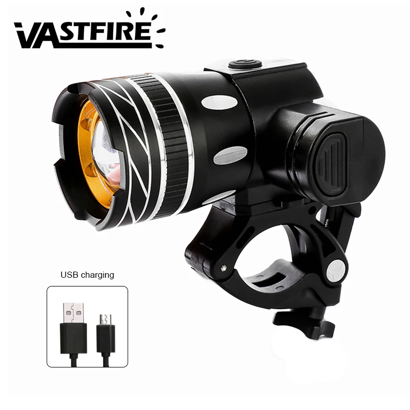 

USB Rechargeable Front Bike Lamp XM-L T6 LED Light Zoomable Bicycle Headlight Built-in Battery 3 Modes Torch+USB Rear Light