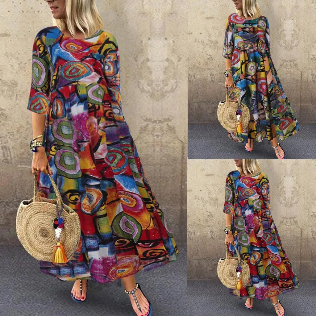 Женское длинное платье с рукавом 3/4 свободного покроя|Женские платья| |