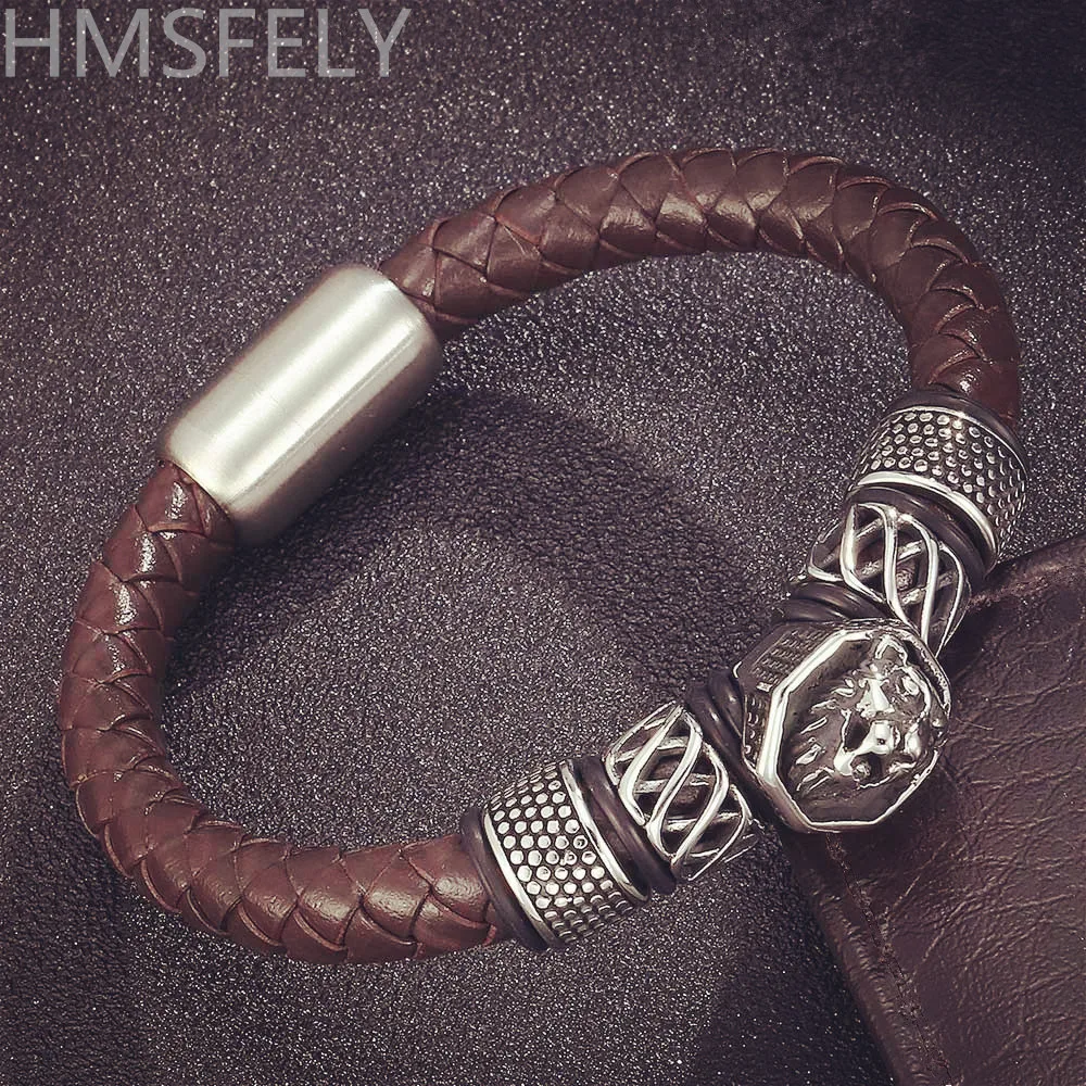 HMSFELY 316l мужские браслеты из нержавеющей стали с бусинами в виде льва и для мужчин