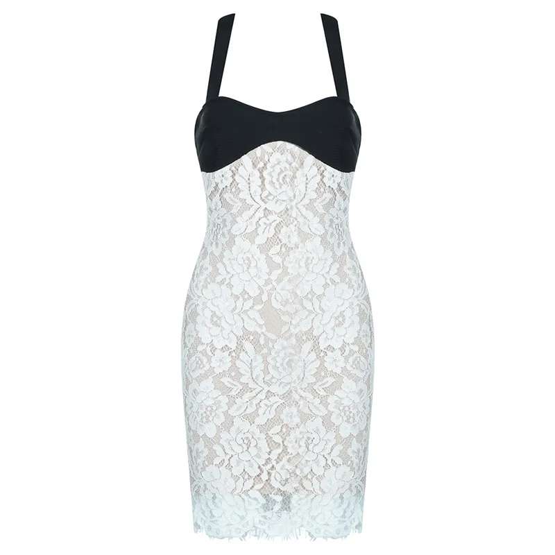 Женское вечернее Бандажное платье без рукавов белое кружевное платье-мини с