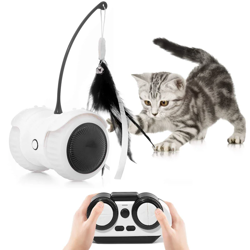 

Remote Interactive Cat Toys Electic Cat Feathers Toy USB Charging Colorful Led Wheels Auto Mode Electronic Moving Kitten Toys