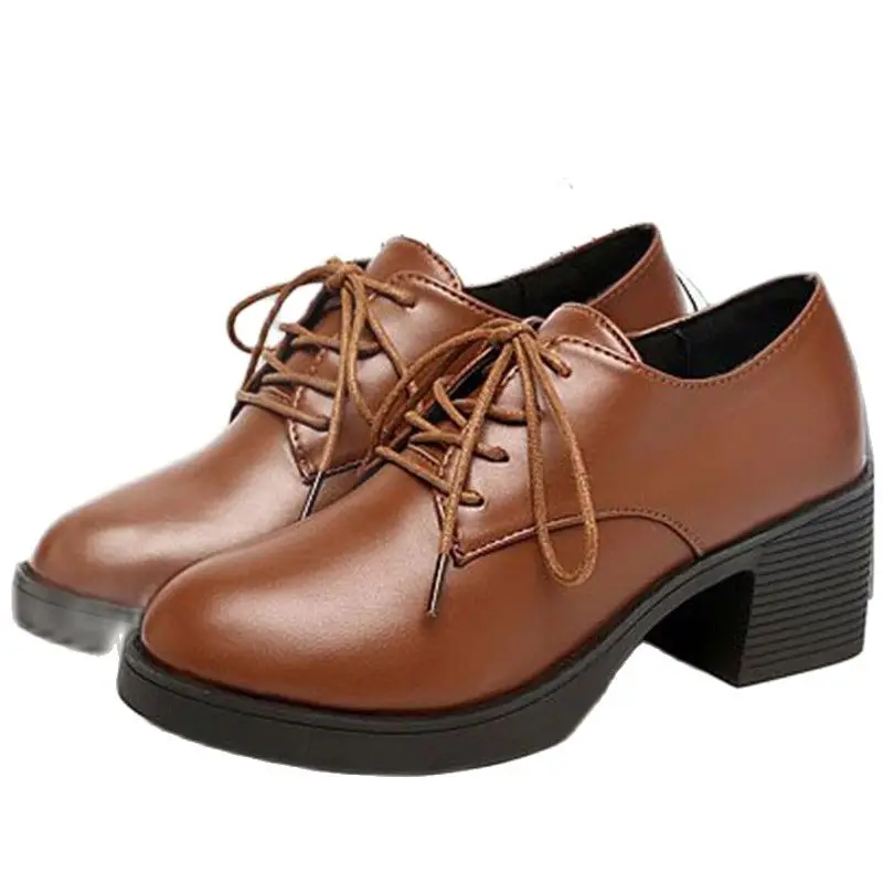 Женские винтажные туфли LIHUAMAO на блочном каблуке со шнуровкой с закругленным