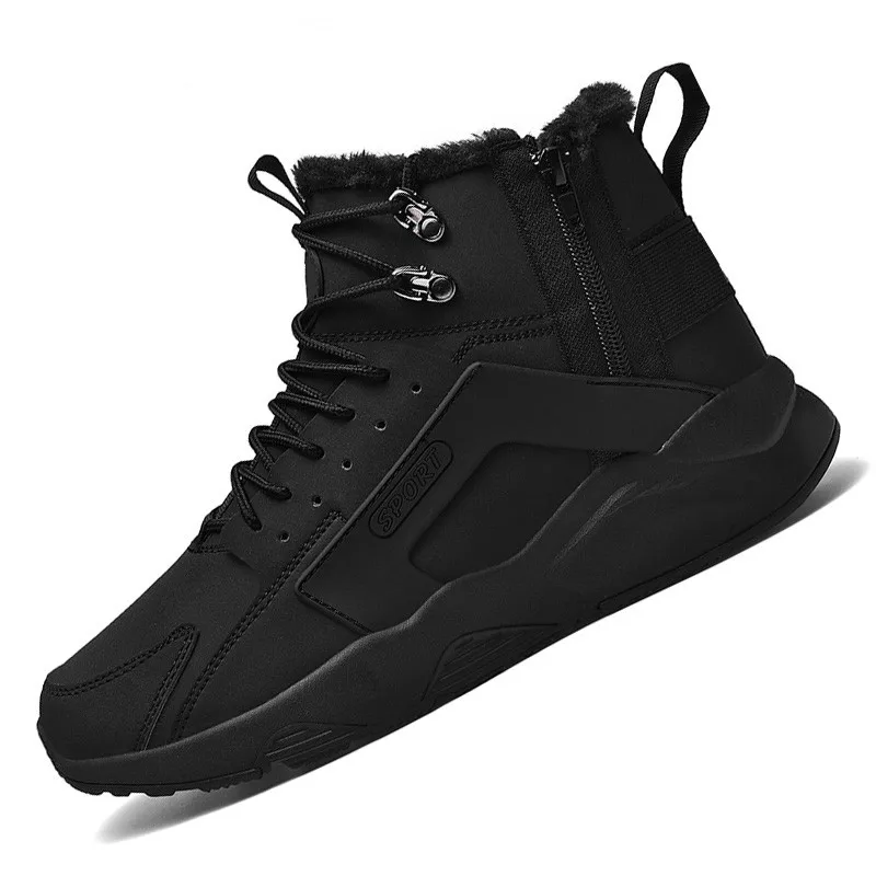 

Мужские кожаные ботинки на меху, черные водонепроницаемые ботильоны с плюшевой подкладкой, теплая Повседневная обувь для снега, уличные бо...