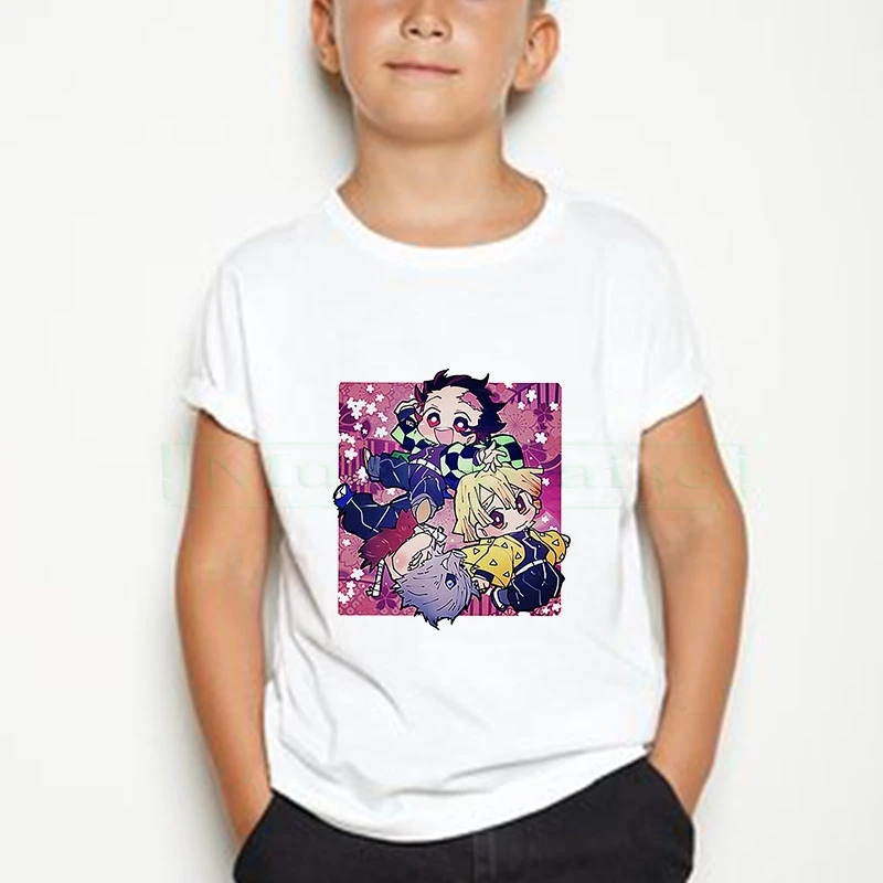 

Demon Slayer Kimetsu No Yaiba Kids Short Sleeve T-shirt Cosplay Costumes boy/girl Tops Tees Pure cotton Comfortable white Tops