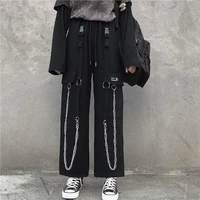 gothic harajuku cargo pants women punk chain wide leg pants korean style oversized streetwear trousers female
