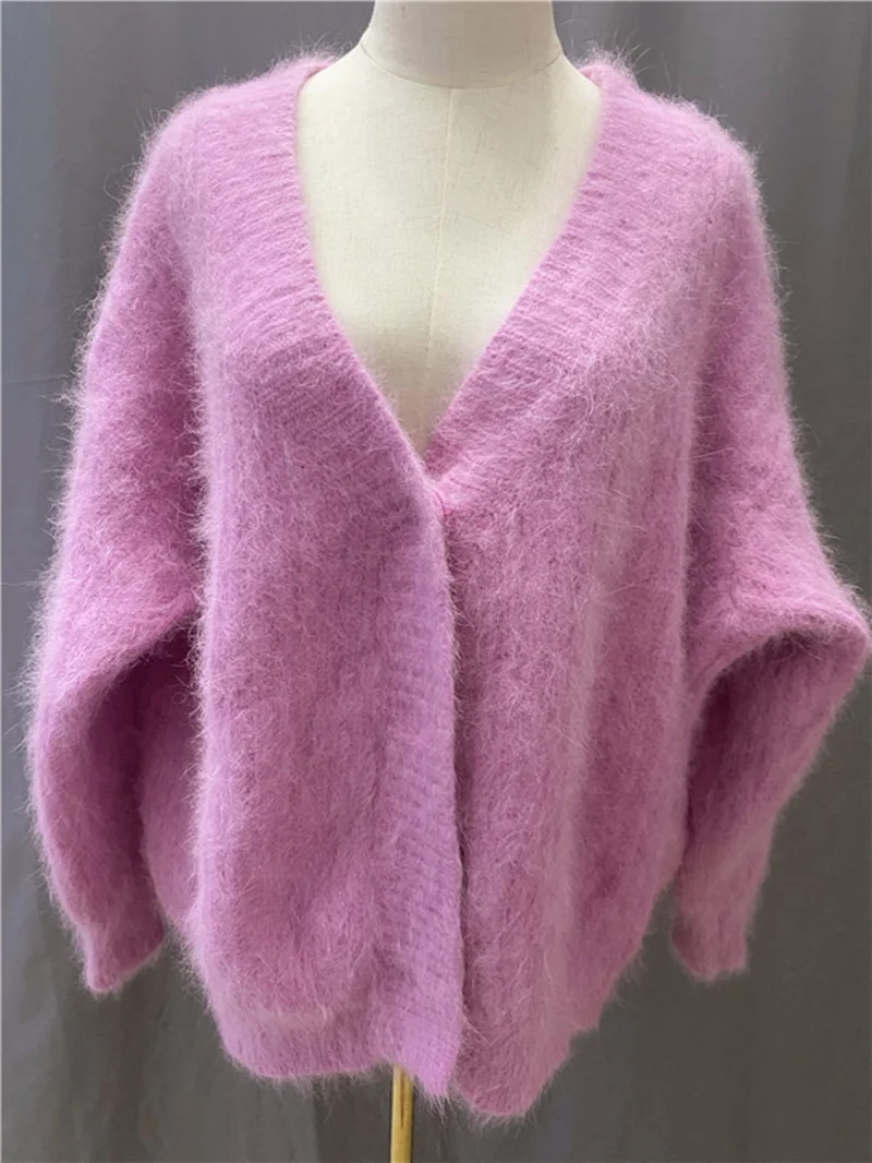

Autumn Winter Thick V-Neck Button Up Cardigan Coat Women Korean Fashion Ladies Brushy Mink Cashmere Knitted Sweater Cardigans