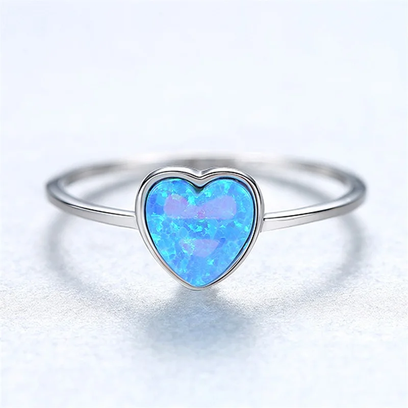 Bague Ringen Trendy Pure Silver 925 Jewelry Ring for Women Charms Heart Shaped Opal White Blue Green Opening Adjust Rings Party | Украшения