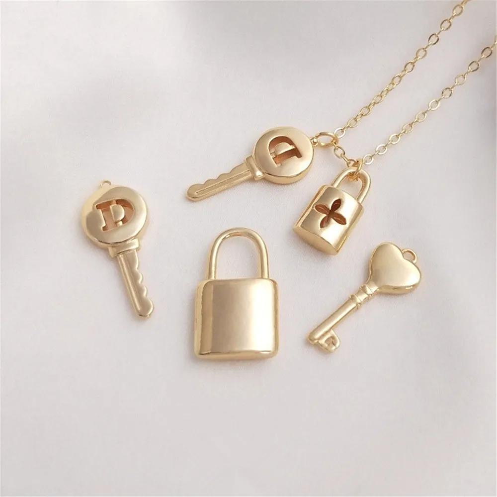 

14K Gold Plated Fashion key pendant lock necklace pendant DIY hand bracelet clavicle chain hanging accessories