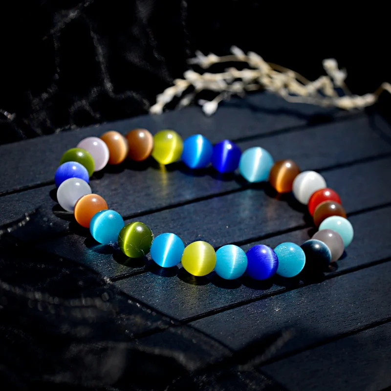 OIQUEI 2019 Простые Модные Цветные кошачий глаз натуральный камень опал браслет