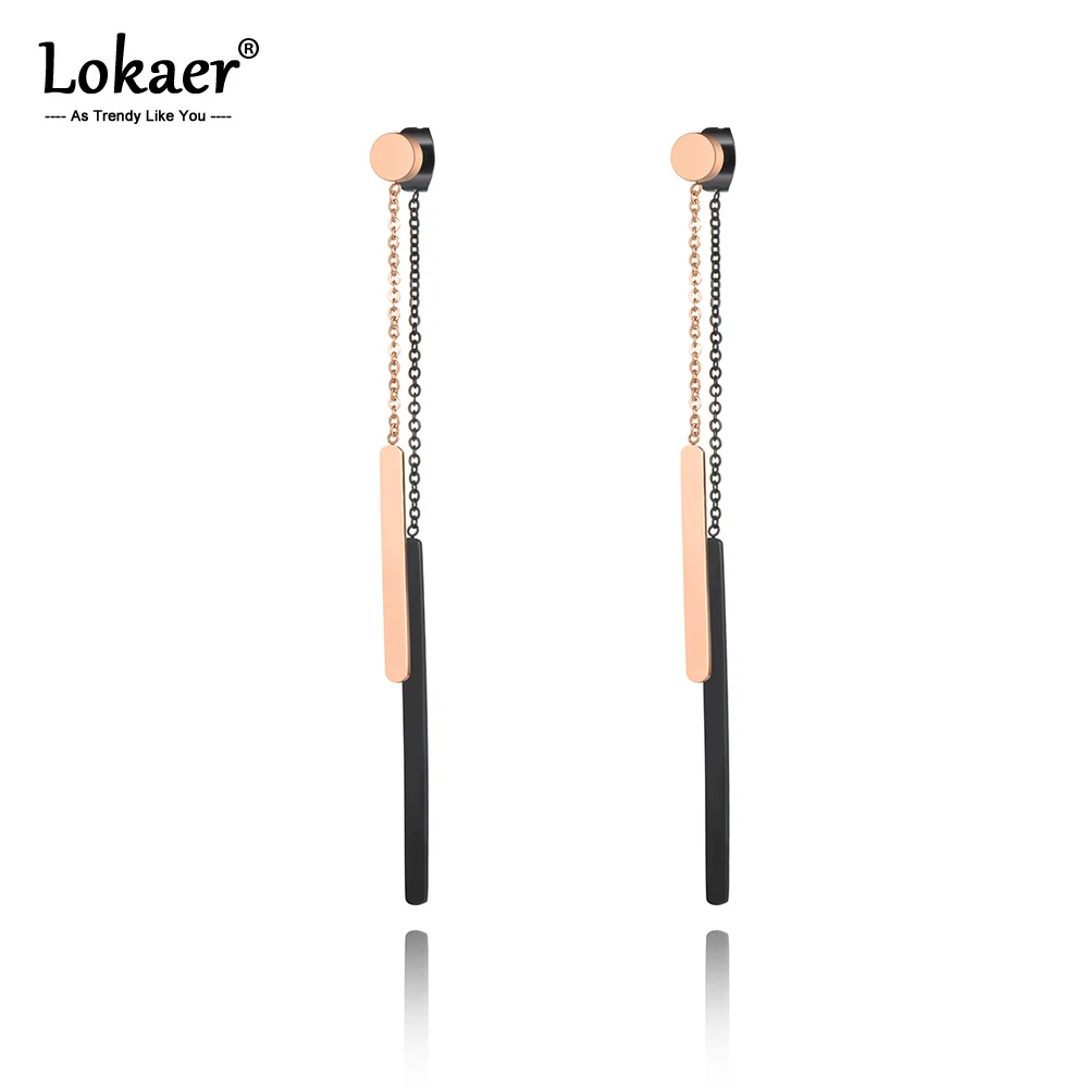 Lokaer титановые Геометрические полосы из нержавеющей стали серьги с кисточками ювелирные изделия черные/розовые золотые серьги-подвески для женщин Aretes E19234