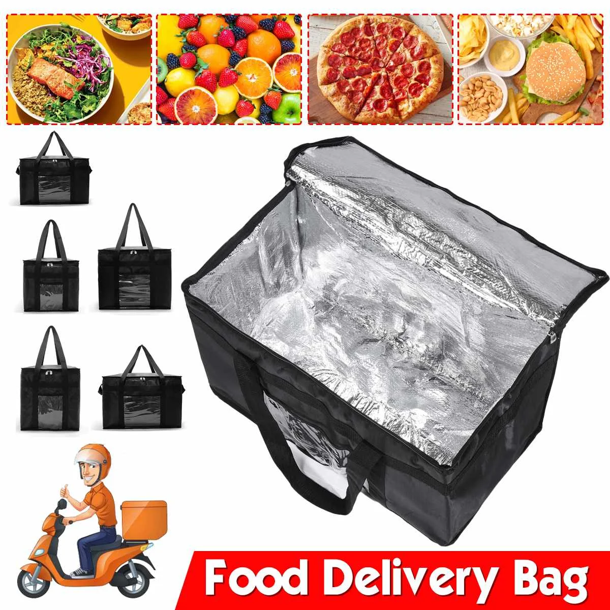 

5 Sizes Waterproof Insulated Bag Cooler Bag Insulation Folding Picnic Ice Pack Food Thermal Bag Food Delivery Bag Pizza Bag