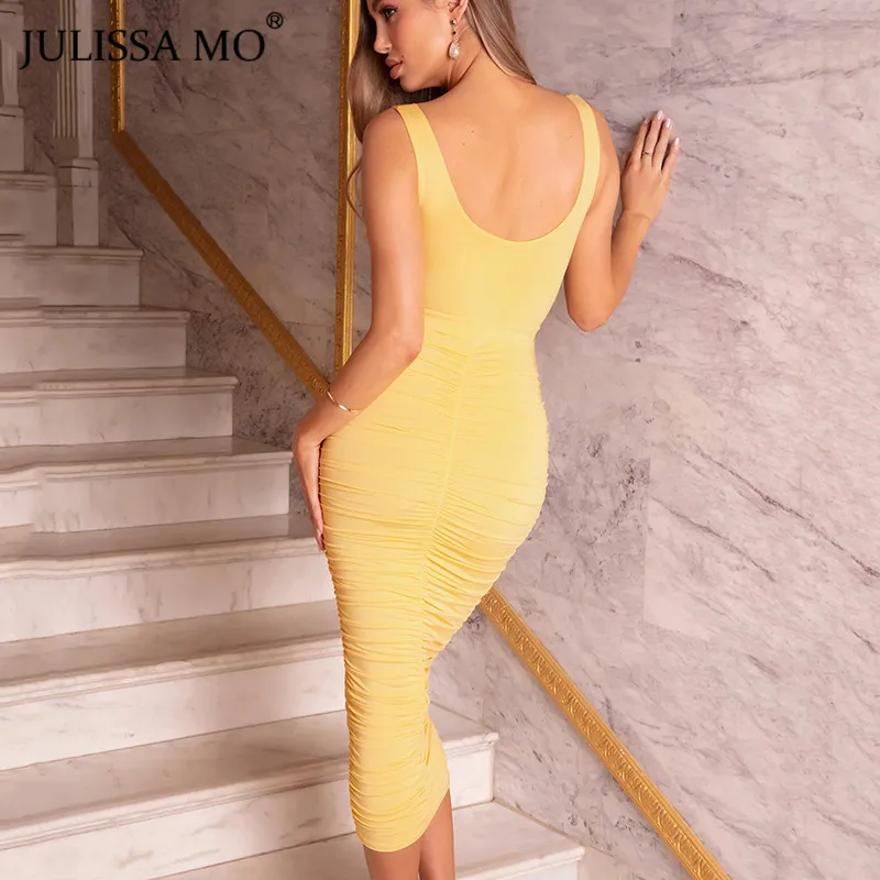 Женское хлопковое плиссированное платье макси JULISSA MO на тонких бретельках с