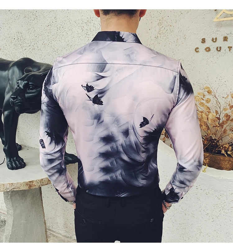 Высокое качество, Camisa Masculina, мода, мужская рубашка с длинным рукавом, красивая девушка, с принтом, тонкая рубашка, мужская рубашка для ночного клуба, смокинг, платье