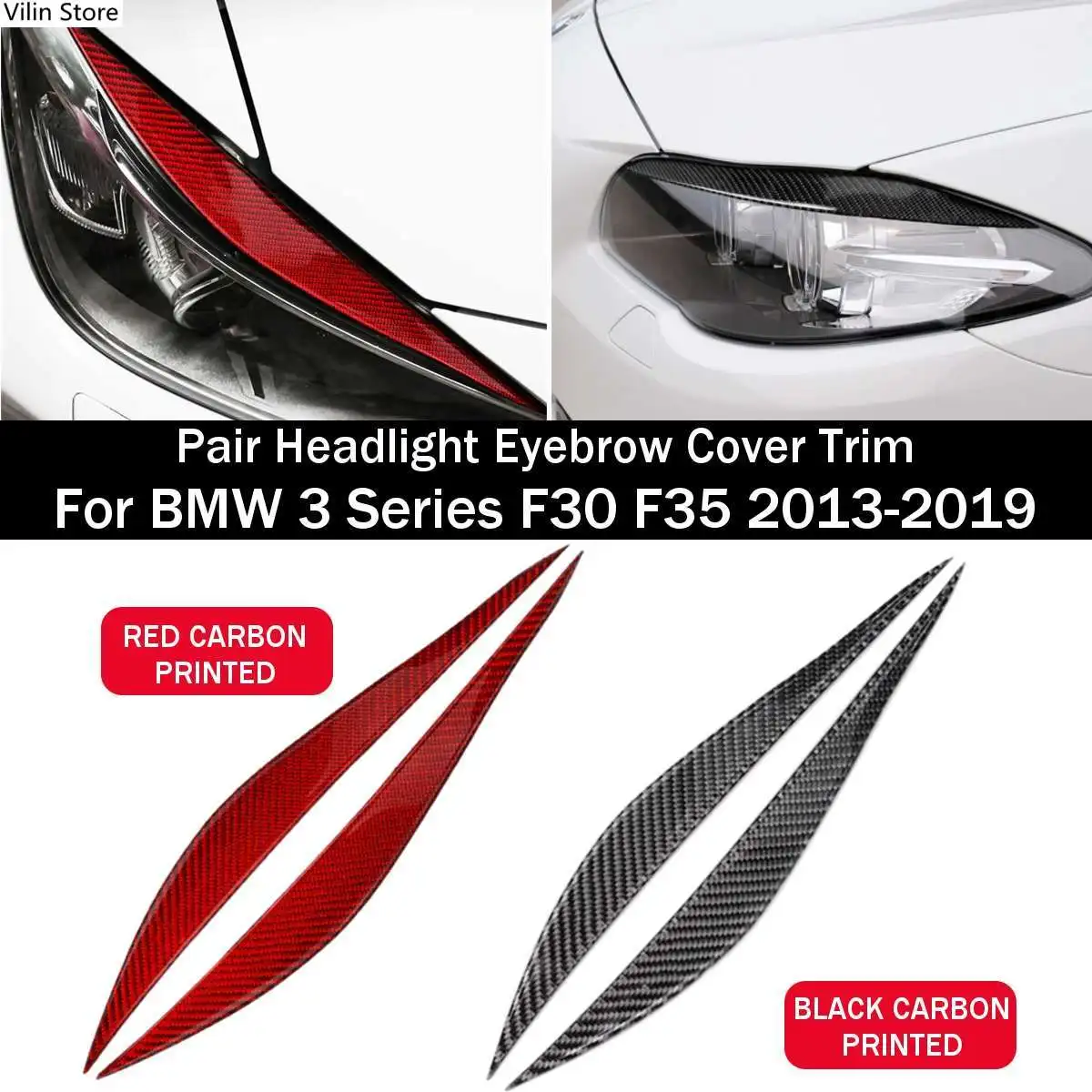 

1Pair Carbon Fiber Car Sticker Headlight Eyebrows Front Headlamp Eyebrows Eyelids Trim Strip for BMW F30 F5010 325i E90 3 series