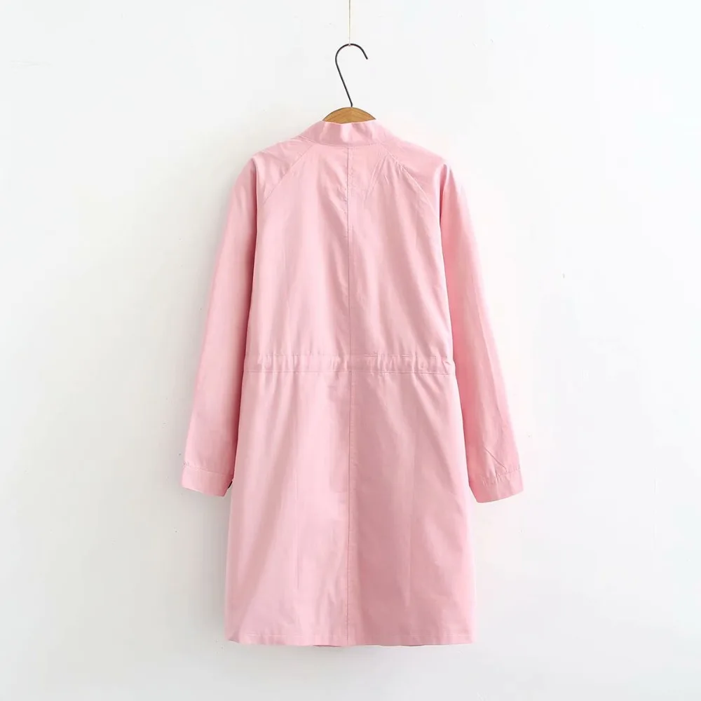 Женский хлопковый тренч с воротником стойкой размера плюс офисный двубортный