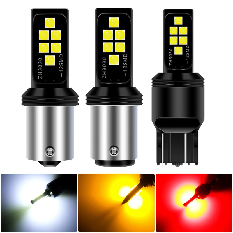 2 шт. Автомобильные светодиодные лампы P21W 1156 BA15S 1157 Bay15d 7440 w21w 3030 12SMD | Автомобили и
