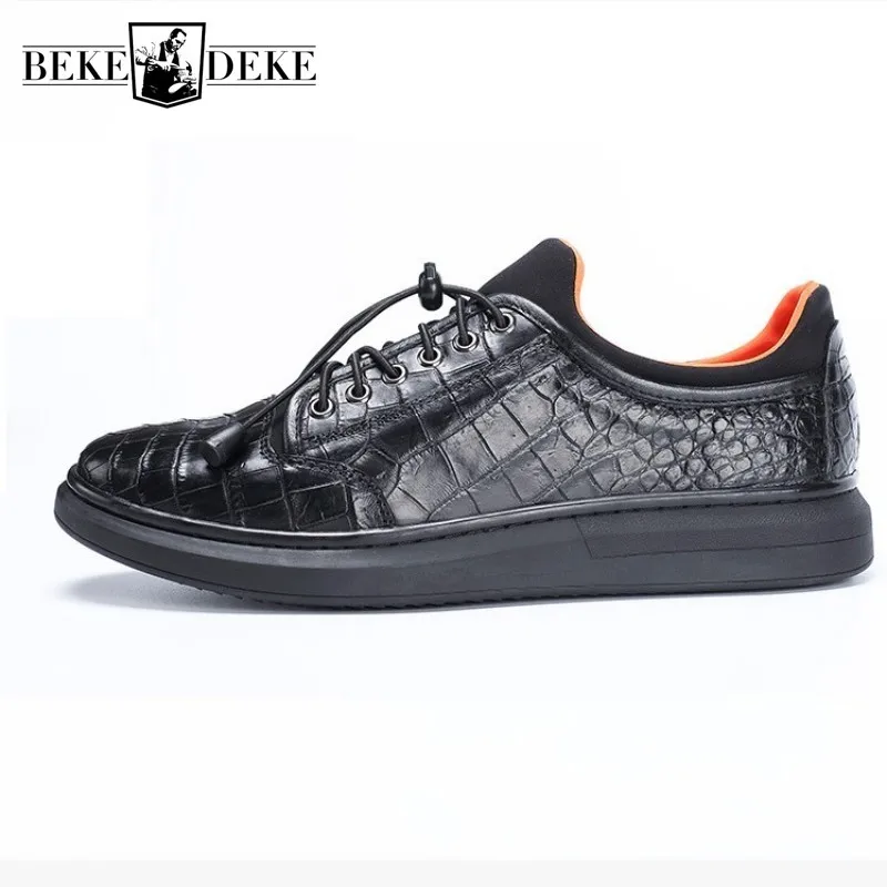 Обувь из натуральной крокодиловой кожи мужские черные кроссовки с эластичным