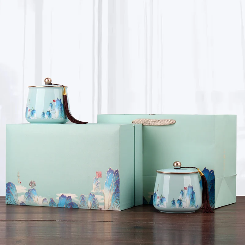 

Handmade Ceramic Tea Caddies Gift Storage Box Porcelain Seal Packaging Tea Caddies Chinese Theedoos Household Products DG50TC