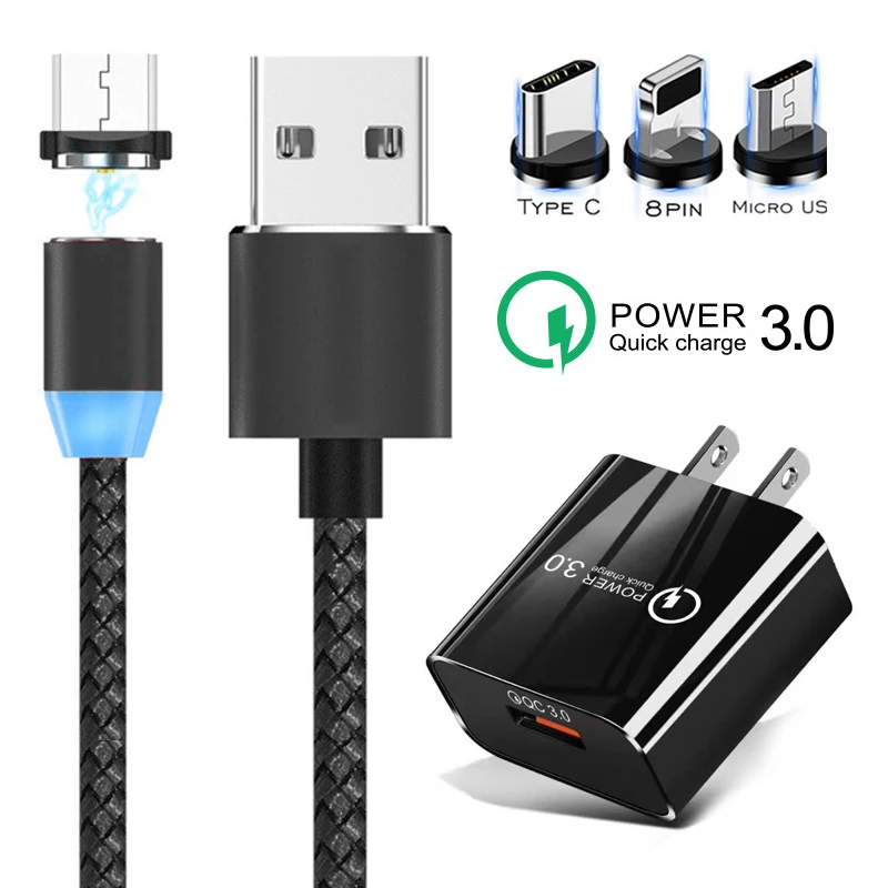 Настенный адаптер для быстрой зарядки магнитный кабель Type C Samsung Galaxy S10 S8 S9 Plus note 8 9