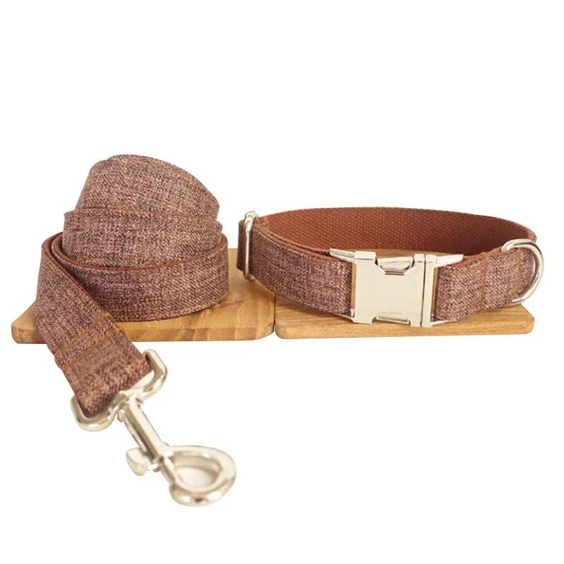 

Dog Collar Lead Set Brown Color Soft Cotton Nylon Comfort Adjustable Pet Products Dog Leash Puppy Durable Dog Collar Accessory