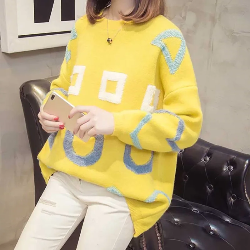 

Casual Pullover Sweater Women Loose O Neck Long Sleeve Autumn Ladies Harajuku Knit Sweaters Soft Elastic Bottoming Knitwear