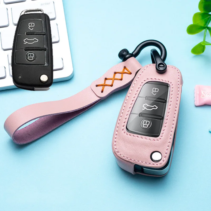 Leather Car Key Cover Protection Case For Audi A1 A3 A4 8P 8L 8V S3 RS3 Q3 Q7 C5 C6 TT Auto Protect Holder Shell Ring | Автомобили и