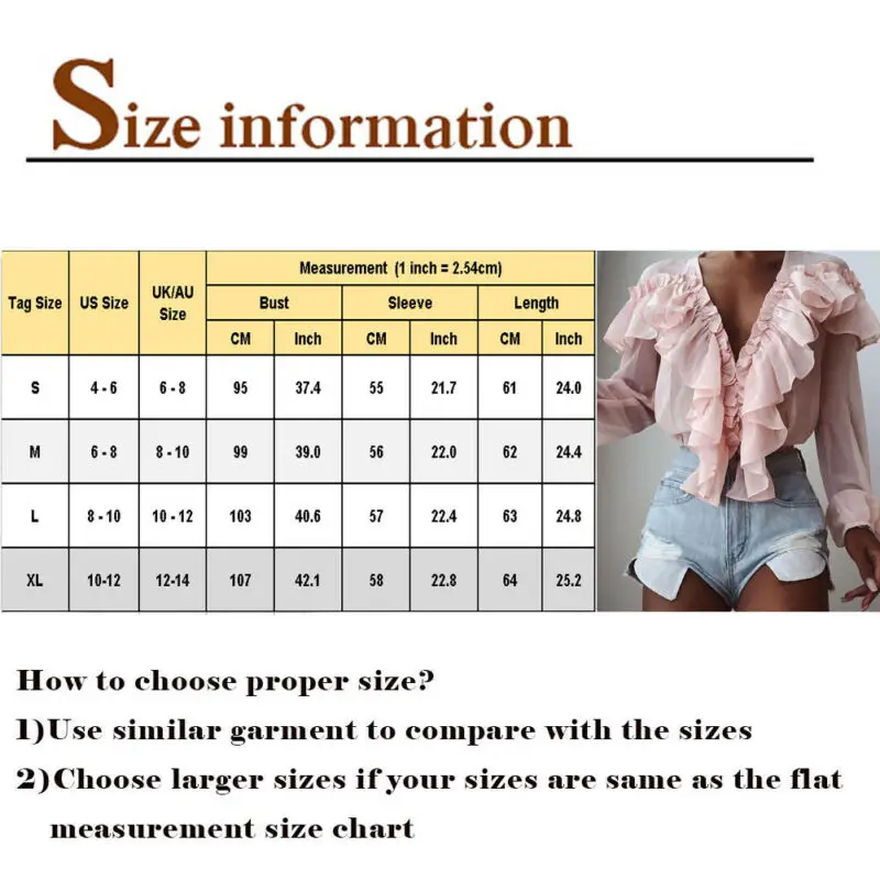 

Womens Tops and Blouses Chiffon Solid Color V-Neck Ruffle Blouse Elegant Long Sleeve Shirt Ladies Dames Sweetwear blusa feminina