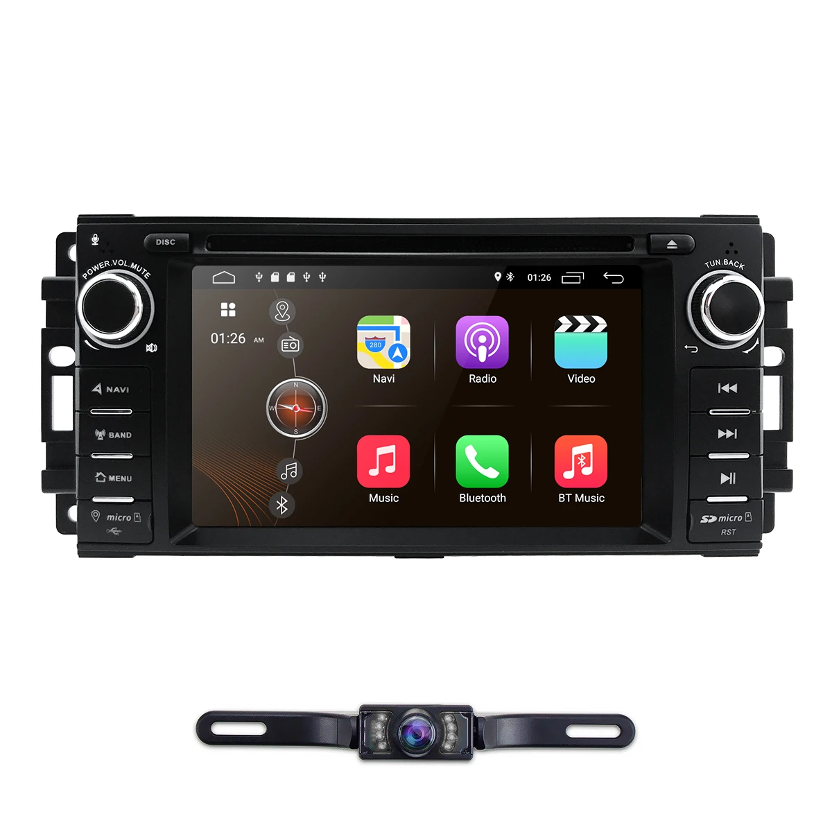 Camera1 Android9.0 стерео gps DVD плеер для Dodge Ram Challenger Jeep Wrangler JK головное устройство один Din сенсорный экран Indash Радио BT - Цвет: Camera1
