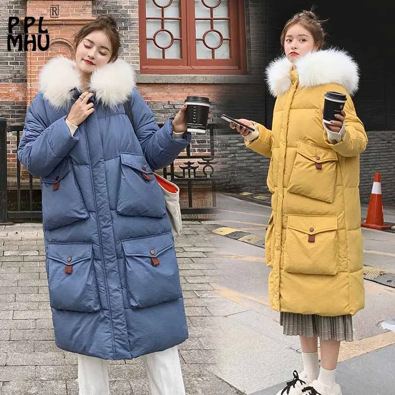 2019 длинный пуховик хлопок женская зимняя куртка плюс размер с капюшоном большим