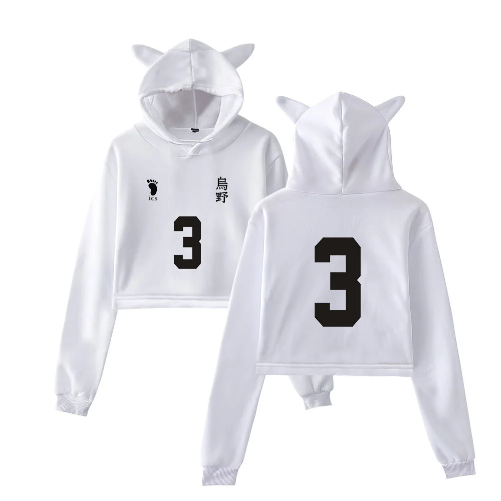 Укороченный топ с Аниме Haikyuu толстовка капюшоном Karasuno для старшей школы Милая