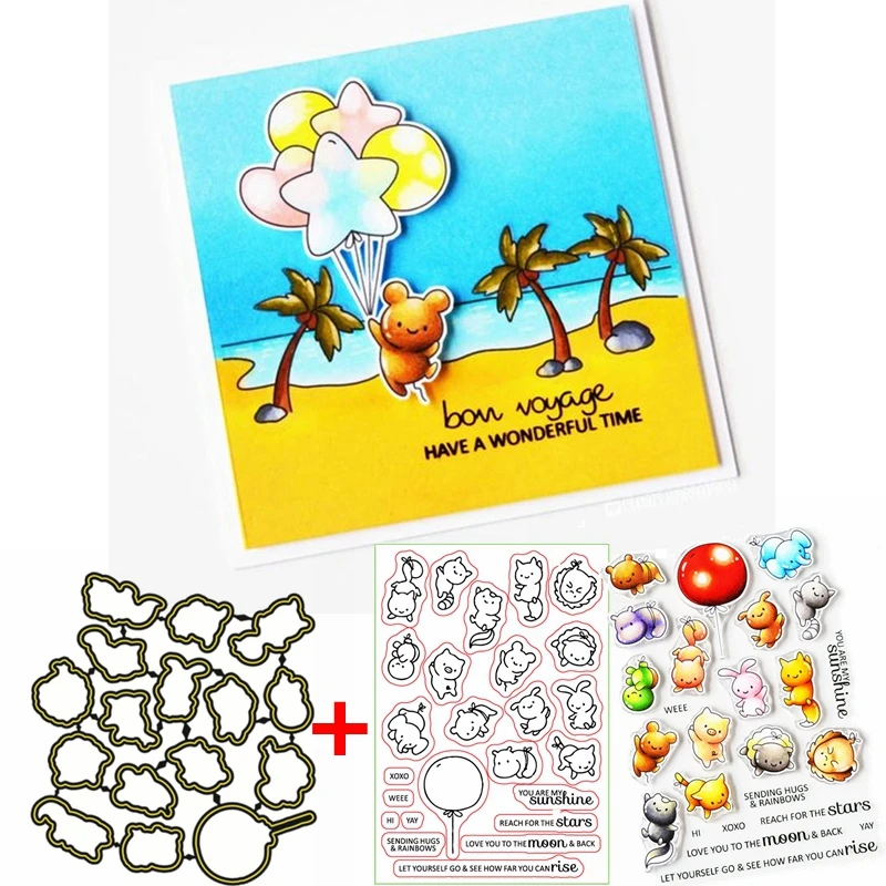 Отправка объятий и радуги прозрачный штамп + высечка очаровательных животных