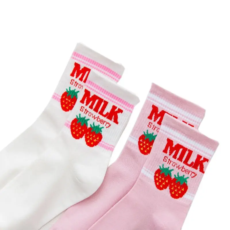 

Q6PB Kawaii Sweet Women's Socks Funny Cute Cream Candy Color Milk Strawberry Socks For Girl Christmas Gift Japanese Harajuku