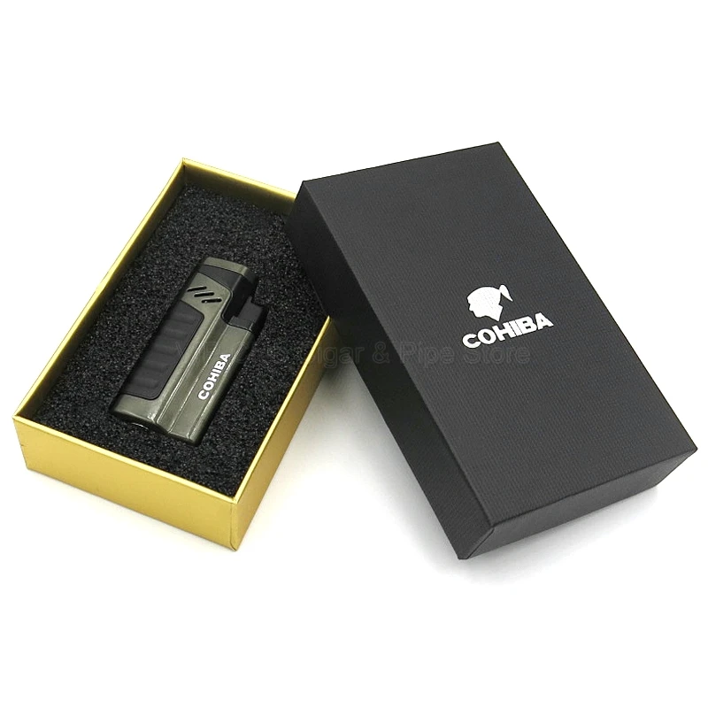 Cohiba Металл 4 фонарь Jet пламя сигарета зажигалка многоразового использования с удар гаджет открытый инструмент для курения портативный